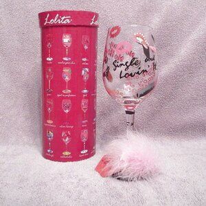 Lolita SINGLE & LOVIN IT Decorated WINE Glass RHINESTONES Social Butterfly LIPS